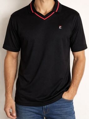 Men's Fila Sports Polo Large Tennis Golf Black And Red
